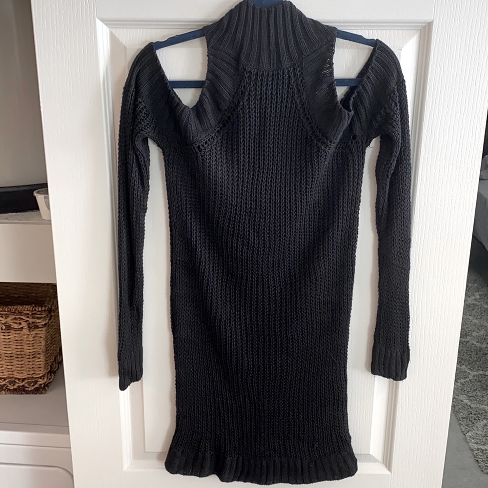 Black sweater dress with shoulder cut outs